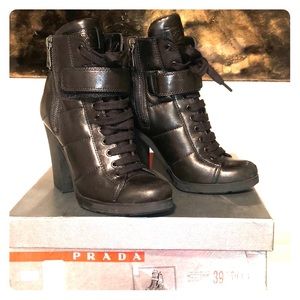 Prada Leather Lace Up Bootie